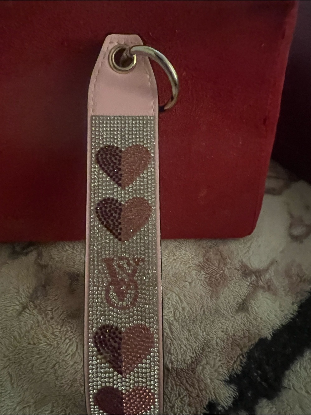PINK Victoria's Secret Pink Crystal Heart Wristlet Key Holder